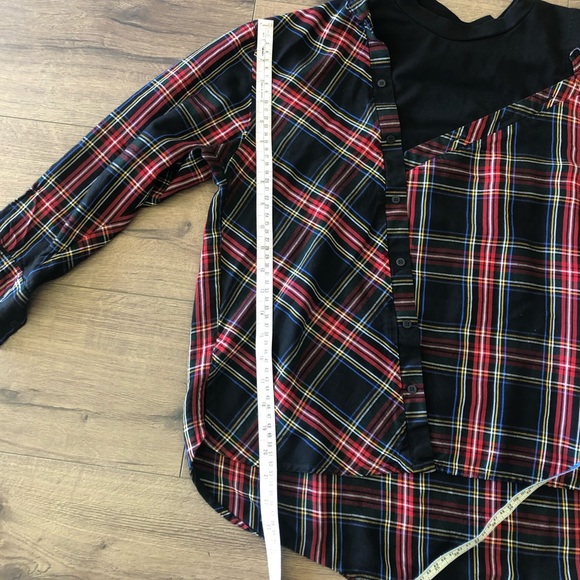 MAJE LAZAK DECONSTRUCTED ASYMMETRICAL PLAID ATTACHED TANK TOP EXPOSED SHOULDER - Picture 10 of 16